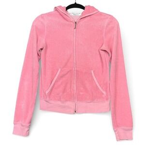 Vintage Y2K Juicy Couture Velour Zip Up Hoodie Jacket M Pink Early 2000s RARE